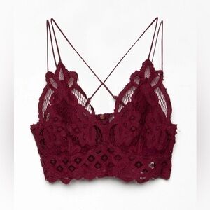 NWT Free People Adela Lace Bralette Maroon Smocked Back sz XS